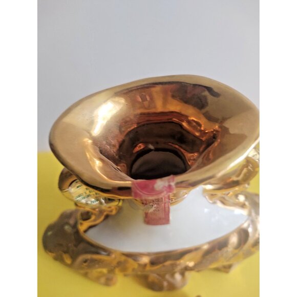 Jim Beam Whiskey Decanter Gold and Pink Flower Design by Regal Ceramics 1972 - Picture 3 of 11